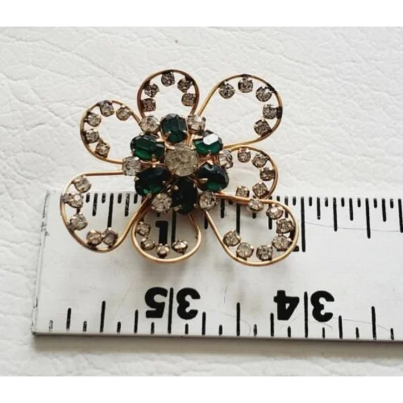 Vintage Harper 1/20 12k Gold Filled Emerald Green Baguette Brooch Pendant - Picture 6 of 8